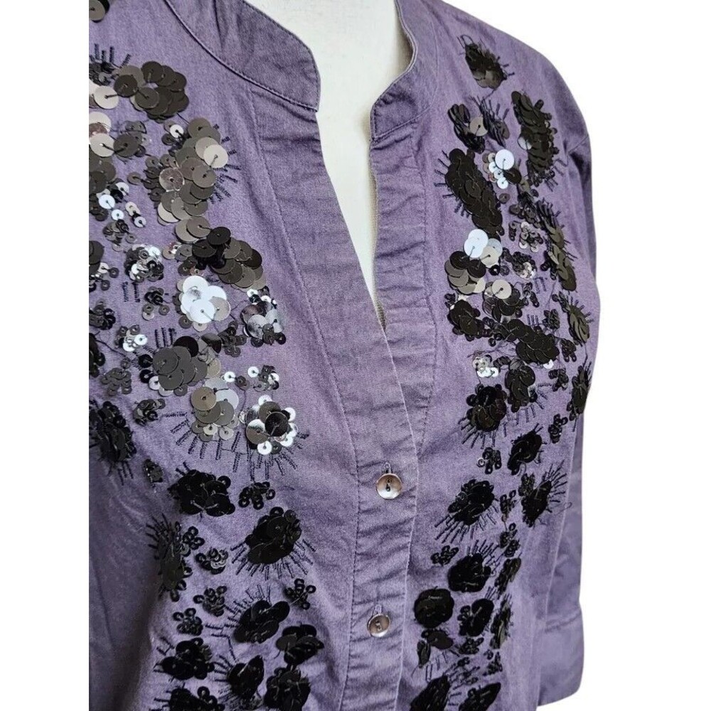 NIC+ZOE Sequin Blouse Size Small Button Front Long Sleeve